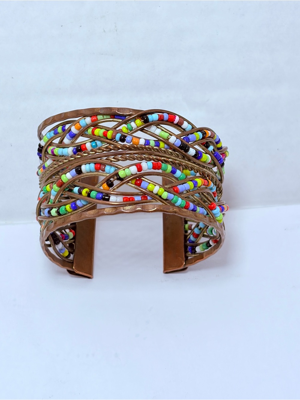 Beaded Multicolor Braided Cuff Bracelet - Unbranded